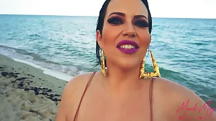 Miami Beach Breezy Pounds Giant ebony chisel On Beach 9 Min With Mandi May