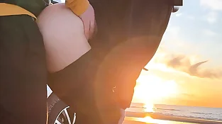 sunset hook-up at the beach in yoga open up trousers - projectsexdiary